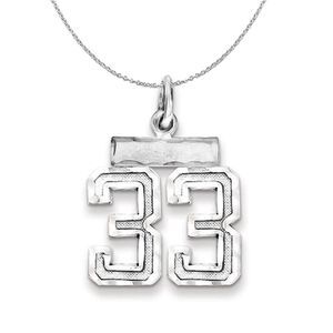 Silver, Varsity Collection, Small D/C Number 33 Necklace - 16 In
